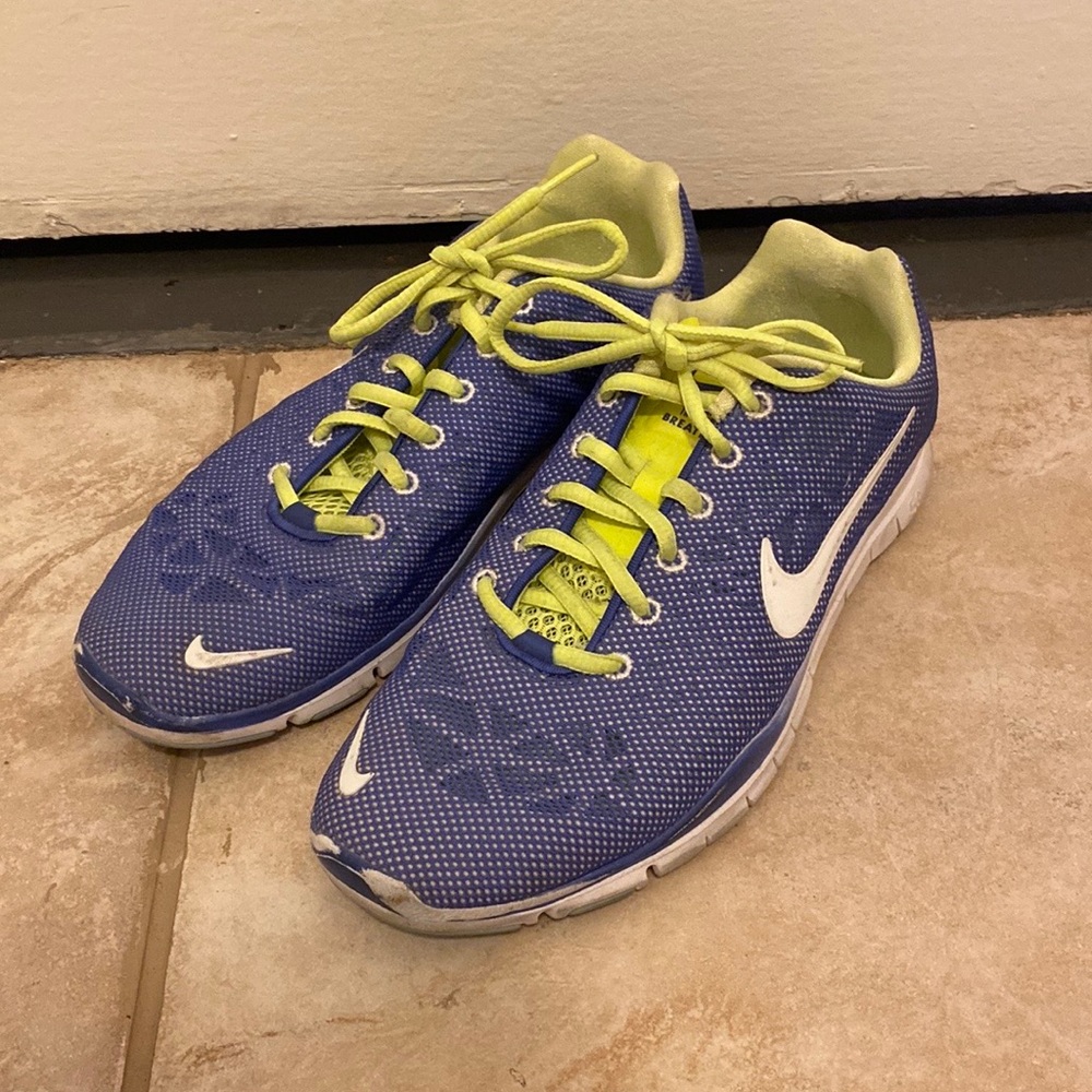Nike Free 5.0 blue and florescent yellow TR fit 3 breathe sneakers size 8.5